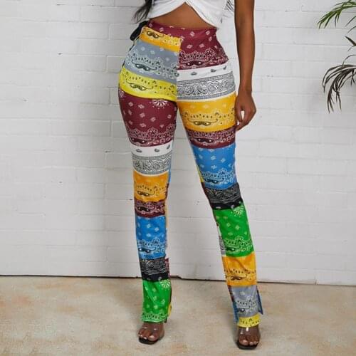 Women Pants Casual Hip Lift Tight Cloth Printed Patchwork Strappy Split Trousers Pants спортивные штаны 2021