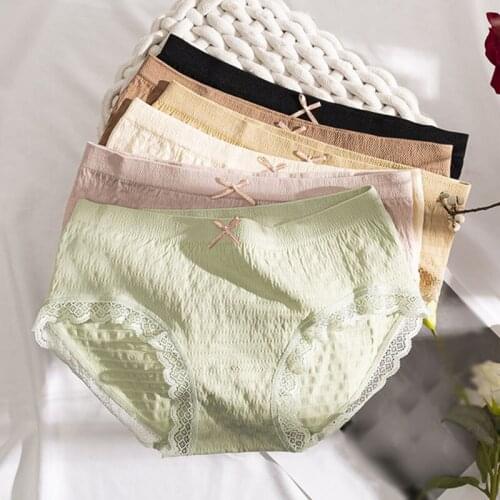 Ladies Briefs 2020 New Fashion Seamless Modal Panties Fashion Sweet Low-waist Solid Color Lace Trim Panty With Bow