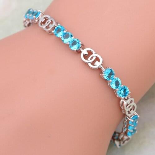 Womens Fashion Jewelry Silver Color Plated Bracelets & Bangles Blue Cubic Zirconia Stone Fashion Jewelry 19cm 7.48 Inch AB329