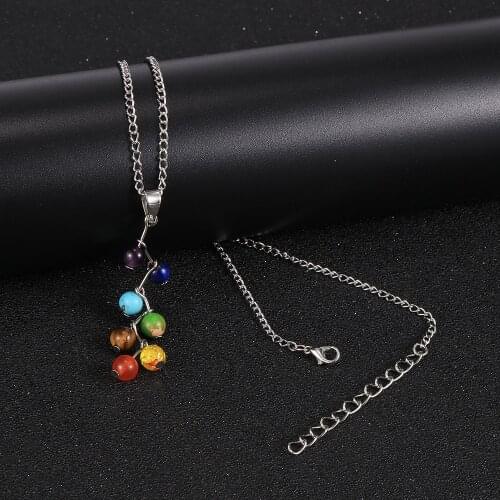 Women Natural Stone 7 Chakras Pendant Charm Necklace Healing Reiki Prayer Adjustabal Choker Alloy Neck Chain Female Jewelry