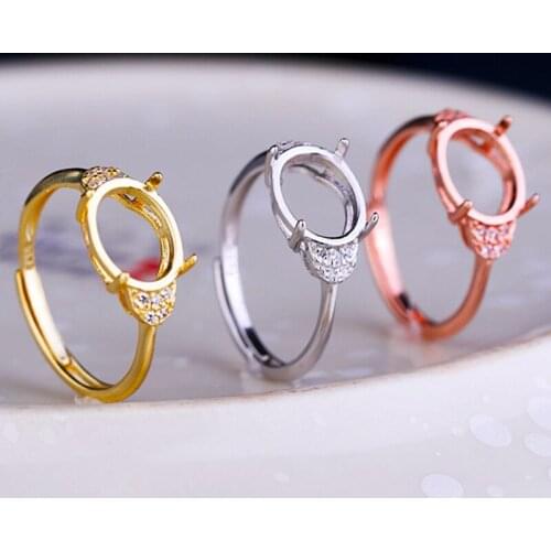 925 Sterling Silver Women Engagement Wedding Ring 8X10mm Oval Cabochon Semi Mount Ring fit Amber Turquoise Lapis Lazuli Setting