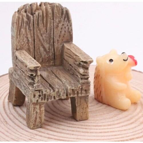 ZOCDOU 1 Piece Armrest Imitation Wood Chair Model Statue Figurine Ornament Miniatures Garden Decor DIY Home Room