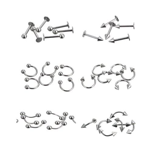 10pcs mix lots silver Color tongue ring eyebrow lip ring horseshoe barbell belly ring 316l surgical steel body piercing jewelry