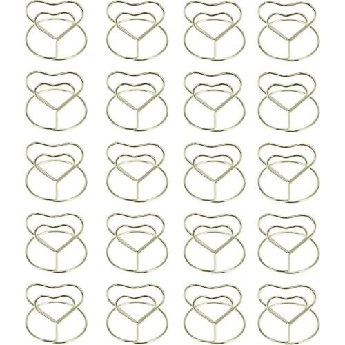 20pcs Decorative Heart Place Memo Card Holder Cute Wire Table Number Holders with Base for Restaurant Wedding Banquet Decoration