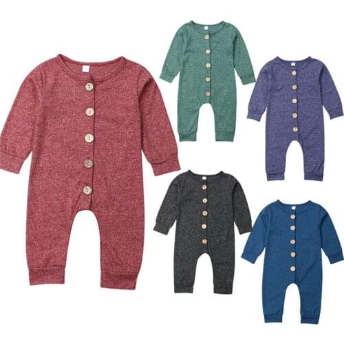 2019 Newborn Infant Kids Solid Rompers Jumpsuits New Autumn Long sleeve Baby Boy Girl Buttons Cotton Outfits Clothes set 0-2Y