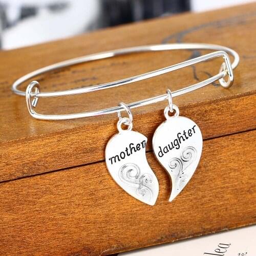 36PCs Broken Heart Mother Daughter Pattern Pendant Bangles Adjustable Bracelets Family Women Mom Daughter Birthday Gifts Party