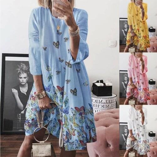 40# Women Holiday Style Feminino Print Casual Plus Size Ladies Dress одежда для женщин сарафан женский летний платье женское