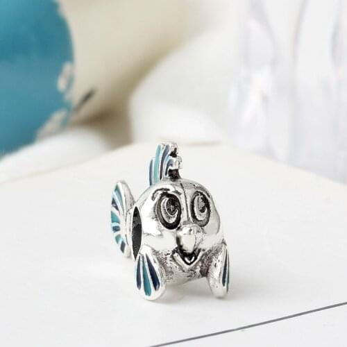 5PCS Wholesale Silver Color Blue Enamel Fish Charm Cartoon Finding Animal Clownfish Anime Beads Fit Original Pan Bracelets DIY