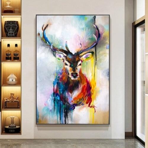 Graffiti Animal Elk Canvas Painting Abstract Poster and Prints Wall Art Pictures for Living Room Home Interior Decor Cuadros