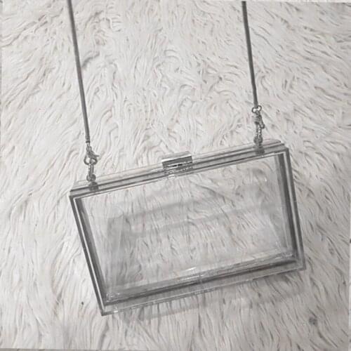 AUAU-Acrylic Transparent Clutch Chain Box Women Shoulder Bags Hard Day Clutches Bags Wedding Party Evening Purse(Silver)