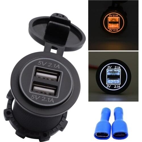 Kongyide Car Charger 5V 2.1A with aperture Dual USB Charger Socket Adapter Power Outlet for 12V 24V Motorcycle mar5
