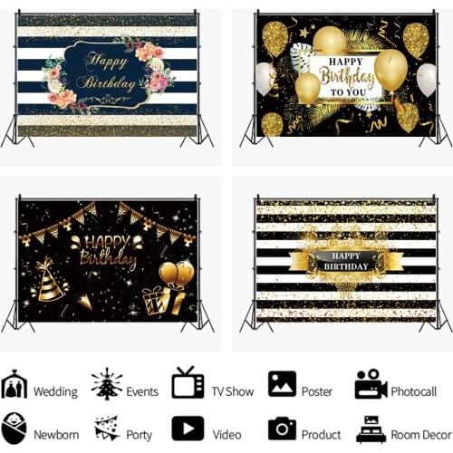 Balloon Banner Black and Gold Theme Backdrops Artistic Photos Background Decorations for Birthday Party Photography Props
