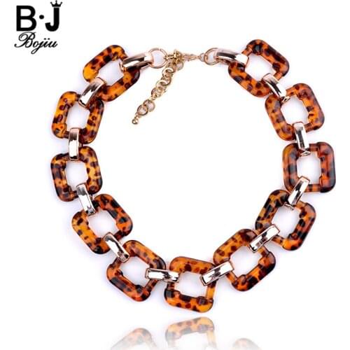 BOJIU Fashion Leopard Resin Chain Necklaces For Women bohemian Adjustable Personality Necklace Jewelry Gift Wholesale NKS077