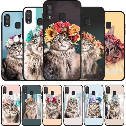 Cat Flower black Soft phone Case For Samsung S20 S10 S9 S8 S7 edge Plus Lite For Note 8 9 10 A6 A7 A8 A9 2018