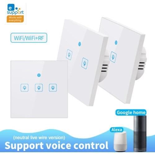 EWeLink WiFi Smart Switch 90-250V Smart Home European Standard Touch Switch Neutral Wire Tempered Glass Panel 1/2/3Gang