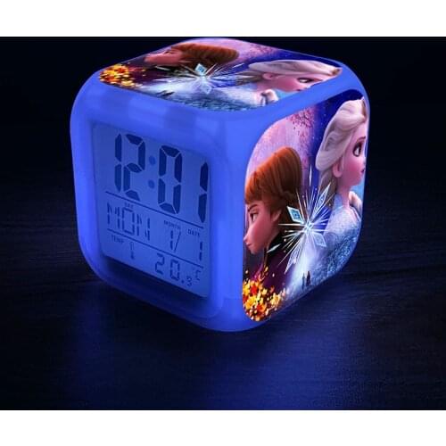 Frozen 2 Elsa Anna Anime Figures Disney Toys Children LED Digital Alarm Clock Night Light Kids Toys for Girls Christmas Gifts