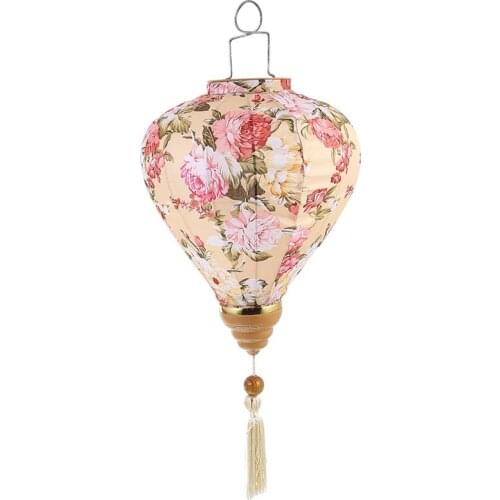 1Pc Lanterns Retro Vintage Mid-Autumn Silk Lanterns Vietnam Lantern Floral Pattern Lantern for Festival Party Outdoor