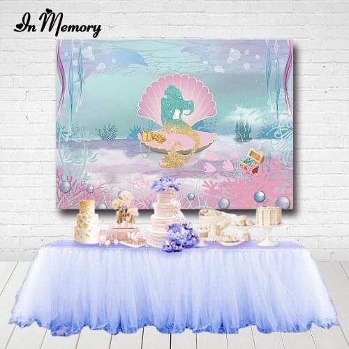 InMemory Shiny Glitter Mermaid Photography Backdrop Under The Sea Mussel Bubble Girls Birthday Party Backgrounds Photo Studio