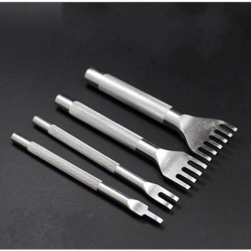 4Pcs Leather Craft Tool Hole Punches Stitching Punch Flat Chisel 1 2 4 6 Prong 3mm Leather Hole Tool Specific High Quality