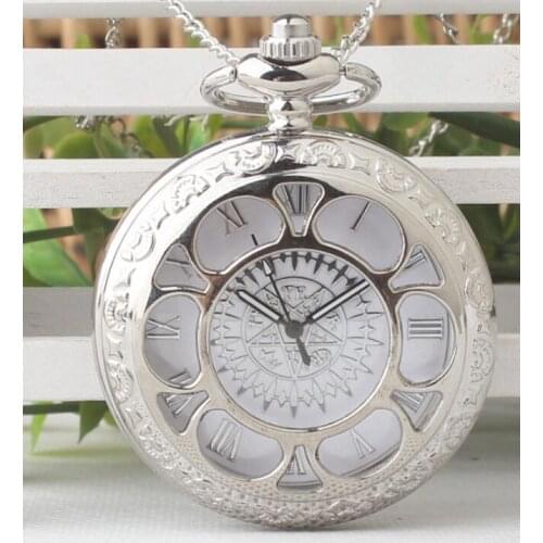 Cosplay Anime Kuroshitsuji Black Butler Silver Quartz Pocket Watch Sebastian Ciel Necklace Pendant Boy Men Gift Relogio De Bolso