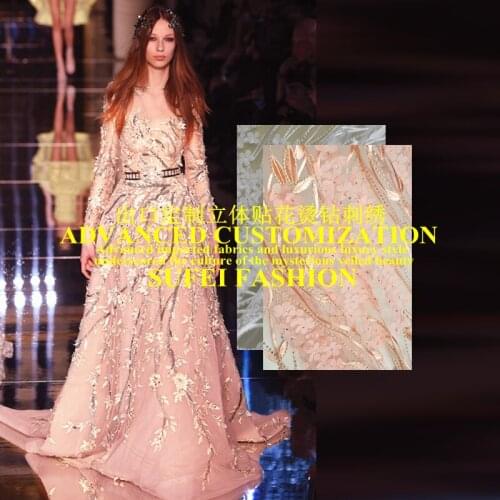 130cm wide orange and white floral appique embroideried net lace wedding dress cheongsam fabric S190