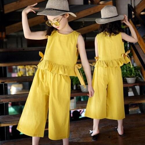 Girls' Summer New Suits, Childrens Wide-leg Pants, Two-piece Suit, Big Childrens Fashion, Western Style, summer clothes