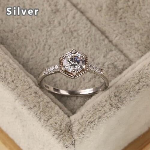 Best-selling Europe and the United States fashion 925 sterling silver ring with six arrises platinum zircon crystal jewelry gift