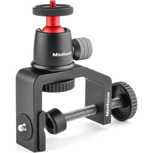 Mini Ball Head with C Clamp Adjustable Camera Desk Mount Clamp Set 360 Degree Swivel Tripod Head for DSLR Camera Monitor Light