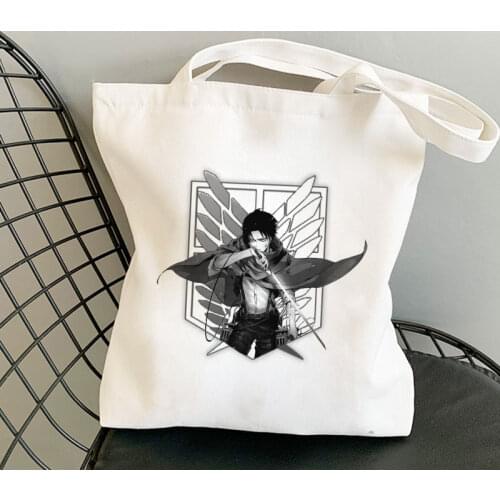 Attack On Titan Print Reusable Shopping Bag Women Punk Canvas Tote Bags Printing Harajuku Cartoon Fashion Shopper Shoulder Bags