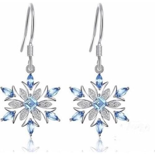 Trendy cubic Zirconia silver color Snowflake Earrings Blue Cz Crystal Earrings For Women Jewelry