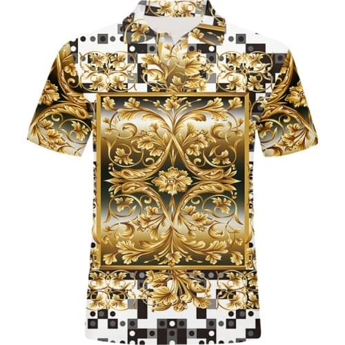UJWA New 3D Printing Golden Pattern Polo Shirt Funny Cool Man Hip Hop Street Wear Polo Casual Mens Polo Shirt High Quality 5XL