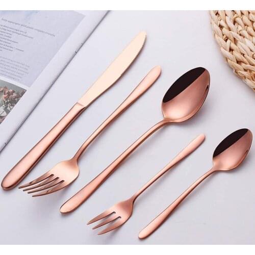 Stainless Steel Cutlery Set Fork Knives Dessert Spoon Tableware Mirror Polished Rose Gold Dinnerware Christmas Flatware Set