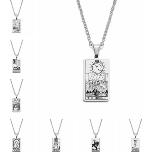 New Necklace 2020 Stainless Steel Tarot Cards Pendant The Star Moon Sun Chain Necklaces for Women Amulet Divination Jewelry