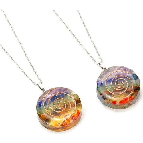 7 Chakra Crystal Stone Necklace Reiki Healing spiral Orgonite Energy Pendulum Natural Stone Jewelry