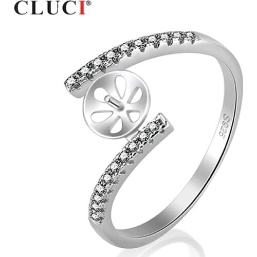 CLUCI Silver 925 Zircon Women Rings Jewelry Pearl Ring Mounting for Engagement 925 Sterling Silver Jewelry Rings SR1057SB