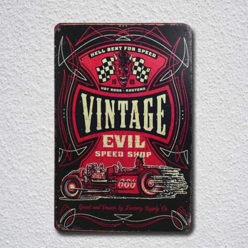 Vintage Evil Speed Shop Garage Car Tin Sign Metal Sign Metal Poster Metal Decor Metal Painting Wall Sticker Wall Sign