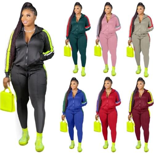 2021 Plus Size S-4XL 2 Piece Set Women Fall Clothes Sweatsuit Joggers Outfit Zip Top Sweatpants Tracksuit Wholesale Dropshipping