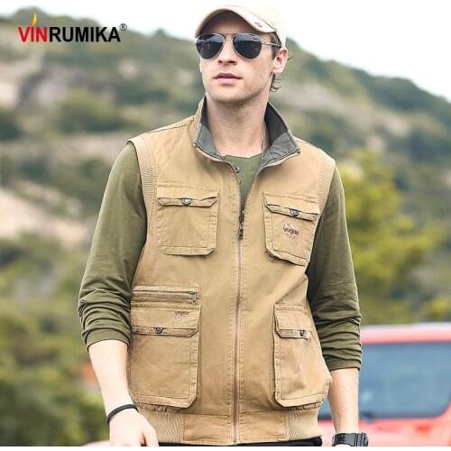 Super Big Size M-8XL Europe Mens Autumn 100% Pure Cotton Army Vest Jacket Man Spring Military Casual Waistcoat Khaki Vests Coat