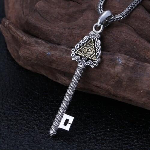 925 Sterling Silver Trend Jewelry Korean Of The Popular Thai Silver Devil Eye Key Men And Women Pendant Necklace Pendant