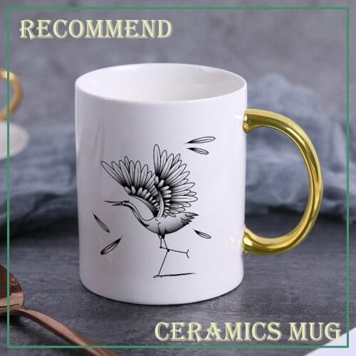 Creative Chinese crane mug Gold handle Ceramic coffee mugs Tea Milk Beer Mug Water Cup Drinkware Gift Cup KTDW-026
