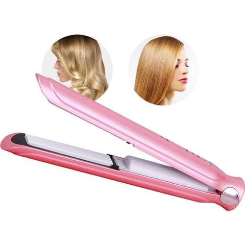 USB Rechargeable 2 in 1 Hair Straightener and Curler Travel Cordless Flat Iron Ceramic Portable Straightening and Curling Iron