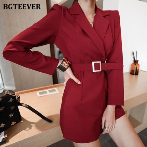 BGTEEVER Spring Summer Elegant Notched Women Playsuit Romper Office Workwear Female Jumpsuit Long Sleeve Sashes Overalls 2020