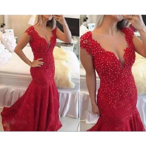 Vestidos De Fiesta De Noche Red Mermaid Evening Dresses 2021 Ever Pretty Beaded Formal Women Long Prom Gowns Custom Made