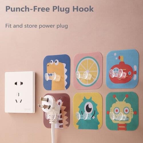 1pc Childrens Cartoon Multifunctional Kawaii Animal Sticking Hook Power Cord Socket Hanger For Baby Safety Care Random Color