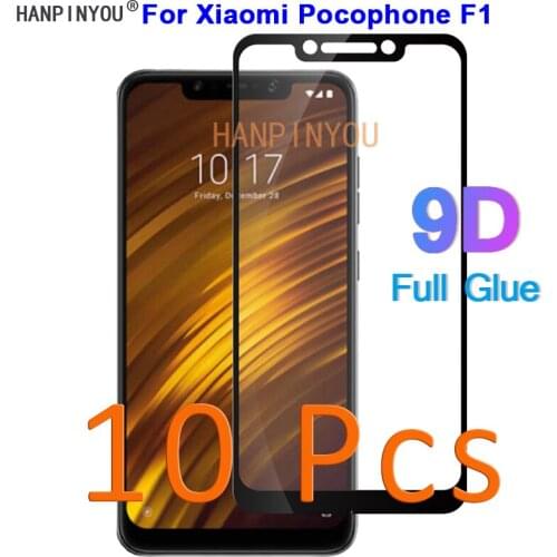 10 Pcs/Lot For Xiaomi Pocophone F1 / Poco F1 6.18" 9D Full Glue Cover Toughened Tempered Glass Film Screen Protector Guard
