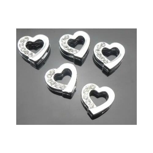 20, 50)PCS/lot 8mm half rhinestones heart slide charms DIY accessories fit for 8MM Wristband Key chains