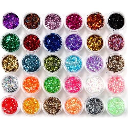 30 pcs 1mm Colorful Nail Art Glitter Dust Kit UV Acrylic Nail Decoration Slice Spangles Sparkle Beads Powder Set