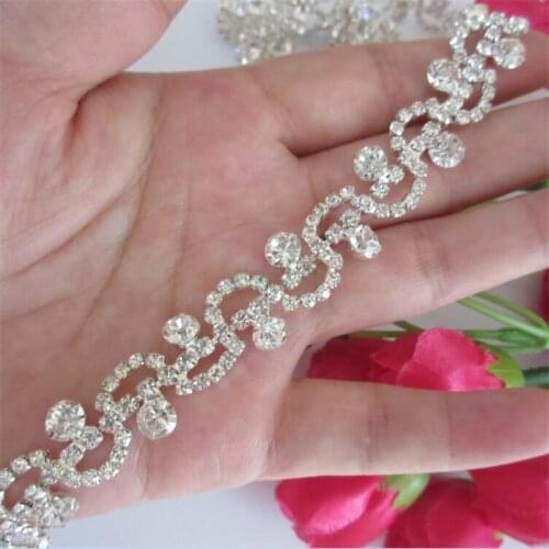 30cm/Lot Rhinestone Crystal Chain Trim Ribbon Sparkle Diamante Silver Applique Bridal Sash Sewing on Wedding Dress Decoration