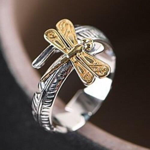 925 sterling silver ring finger openings Thai silver rings to restore ancient ways small dragonfly mustard