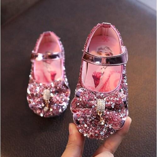 Disney Frozen Crystal Shoes For Baby Girls Elsa Princess Kids Leather Shoes Summer Sandals Butterfly Knot Party Dress